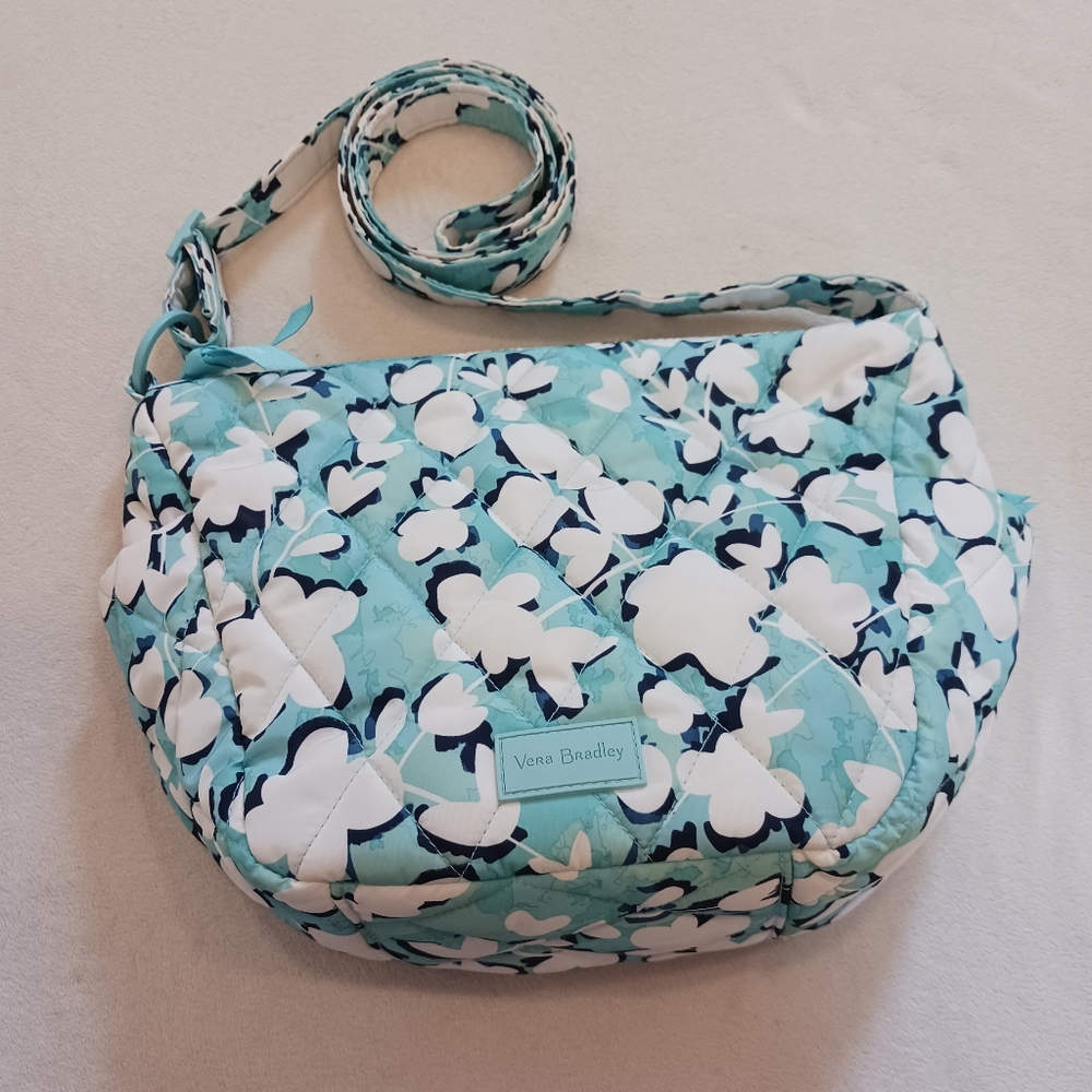 Vera Bradley Small Go Ahead Crossbody Bag Blue White Pattern Cut Vines Cool
